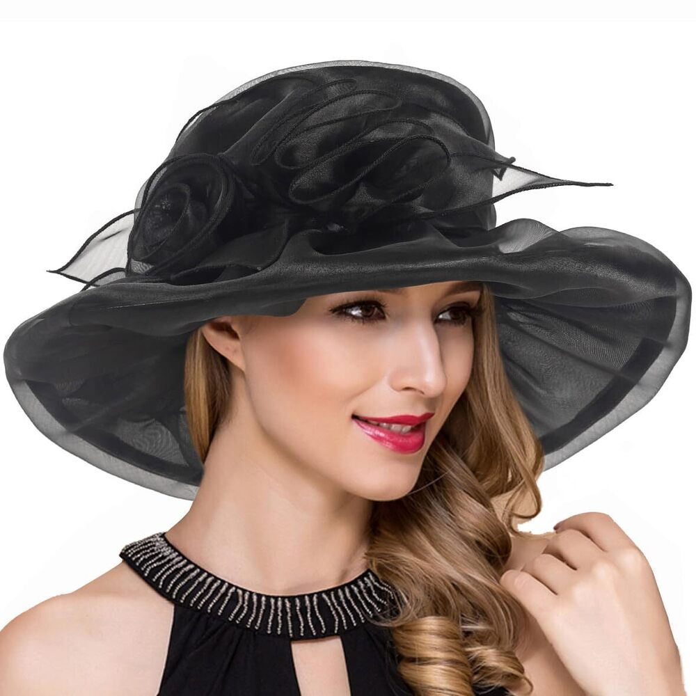 1457 Women Derby Church Dress Fascinator Wide Brim Tea Party Wedding Hats